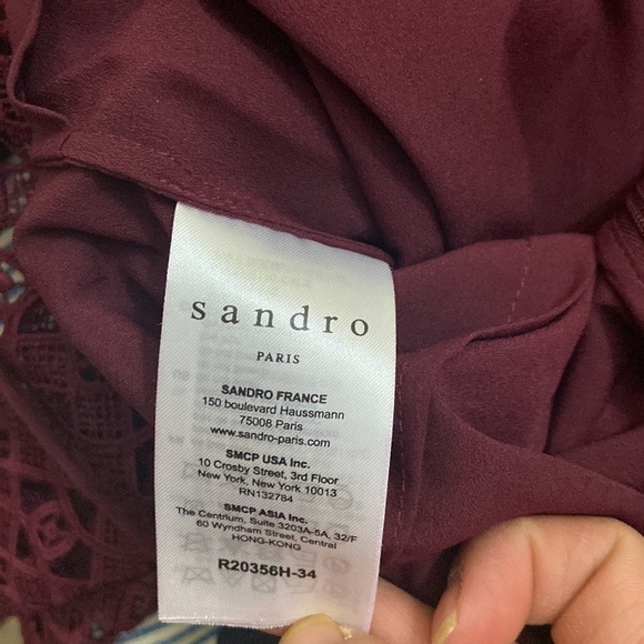 Sandro NWOT Helian Lace Long Sleeve Bordeaux Dress Size 38 - Picture 8 of 11